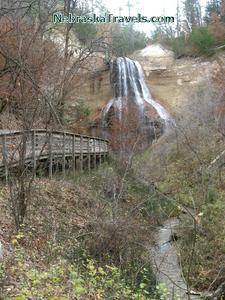 Smith Falls - Tallest Waterfall in Nebraska -  with boardwalk to waterfall and stream near Nioabrara River