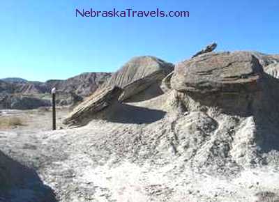 Toadstool Park Hiking Trail - rounded fallen toadstool rocks - Badlands west of Western edge of Nebraska Sandhills