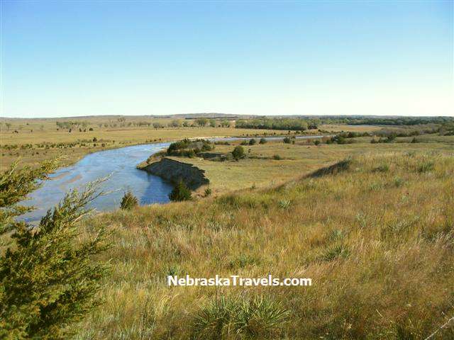 North Loup River winds through the Grasslands in Western Nebraska Sandhills near Brewster, NE